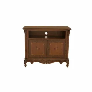 Comodă TV Milly din lemn masiv fag, panel și MDF, furniruită cu furnir de nuc, 110x55x103 cm