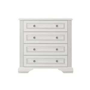 Comodă White 4S, 4 sertare, MDF frezat și PAL melaminat, 93x45x94 cm, frasin alb și pin argintiu