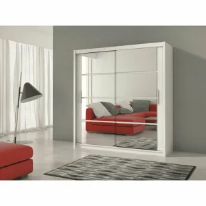 Dulap Dakota cu usi glisante si oglinzi din PAL, 160x61x215 cm, alb
