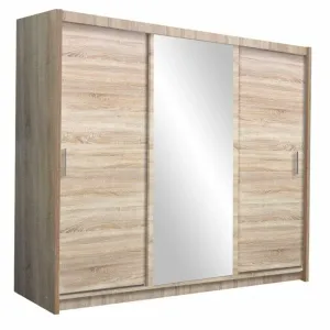 Dulap Monako dulap cu usi culisante din pal melaminat cu feronerie de calitate și compartimentare practică, 250x61x215 cm, Sonoma