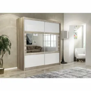 Dulap Salwador dulap cu usi culisante din pal melaminat cu feronerie de calitate și compartimentare practică, 203x61x215 cm, alb