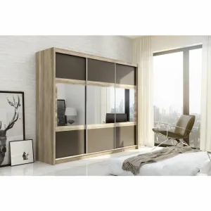 Dulap Salwador dulap cu usi culisante din pal melaminat cu feronerie de calitate și compartimentare practică, 250x61x215 cm, maro