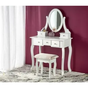 Masă toaletă Sara, design modern, structură MDF, spații organizare, 80x40x130 cm, alb mat