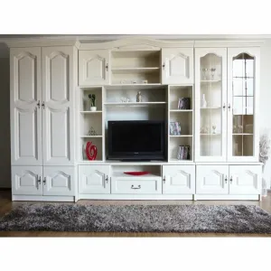 Set mobilă sufragerie Tip 2, cu 4 corpuri modulare, din PAL, 360x57x210 cm, alb crem