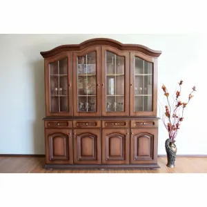 Vitrină, cu 4 uși și rafturi închise, din PAL, 184x45x198 cm, nuc antichizat