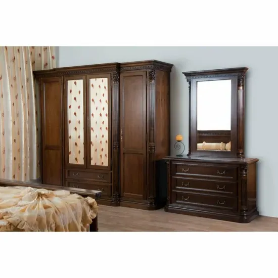 Set dormitor Sonia II, design sculptat manual + funcționalitate ridicată, lemn masiv fag + MDF furniruit, dimensiuni variabile, nuc picture - 3