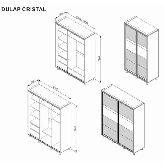 Dulap Cristal cu uși culisante, alb-grafit, 160x224 cm, bara pentru umerașe și sertare, PAL melaminat picture - 2