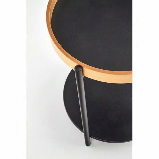 Măsuță cafea Rolo rotundă, design elegant, PAL melaminat și metal, 44x55 cm, stejar/negru picture - 4