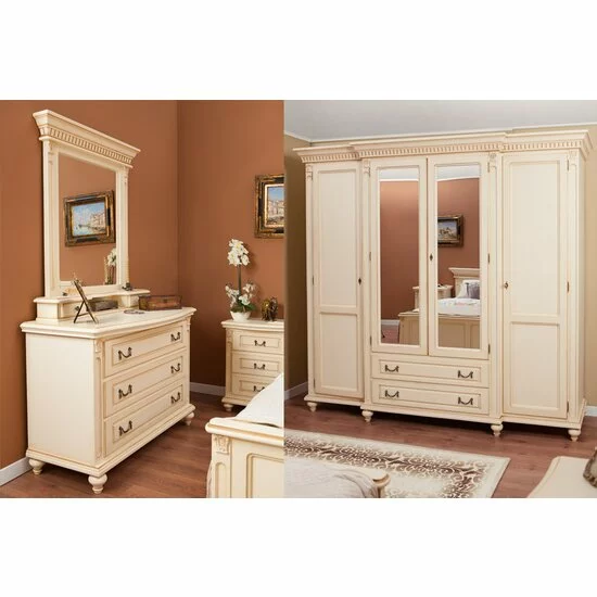 Set dormitor Floris crem cu pat, dulap și comodă din lemn masiv fag și tei, finisaj furnir nuc picture - 3