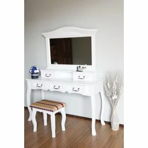 Set măsuță toaletă cu 5 sertare, funcțional cu spații multiple, PAL melaminat, 140x50x175 cm, alb crem