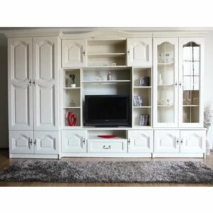 Set mobilă sufragerie Tip 2, cu 4 corpuri modulare, din PAL, 360x57x210 cm, alb crem