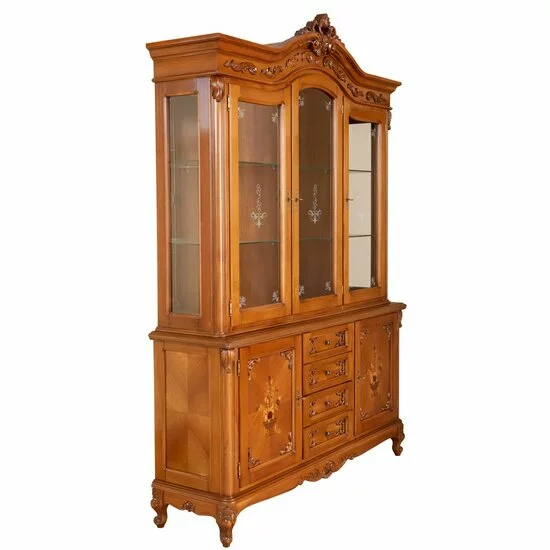 Vitrină 3 uși Principesa cu spate oglindă, design rafinat, lemn masiv paltin + MDF furniruit, 177x43x158 cm, nuc picture - 2