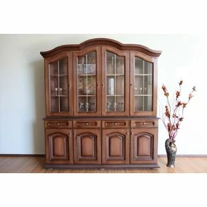 Vitrină, cu 4 uși și rafturi închise, din PAL, 184x45x198 cm, nuc antichizat