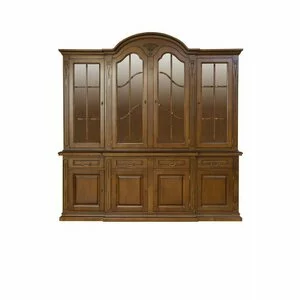 Vitrină Mara cu 4 uși din lemn masiv fag, panel și MDF, furniruit cu furnir de nuc, 233x58x140 cm