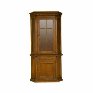 Vitrină de Colț Diana, geam pentru expunere, masiv fag + panel + MDF furniruit nuc, 78x78x140 h cm, finisaj la alegere