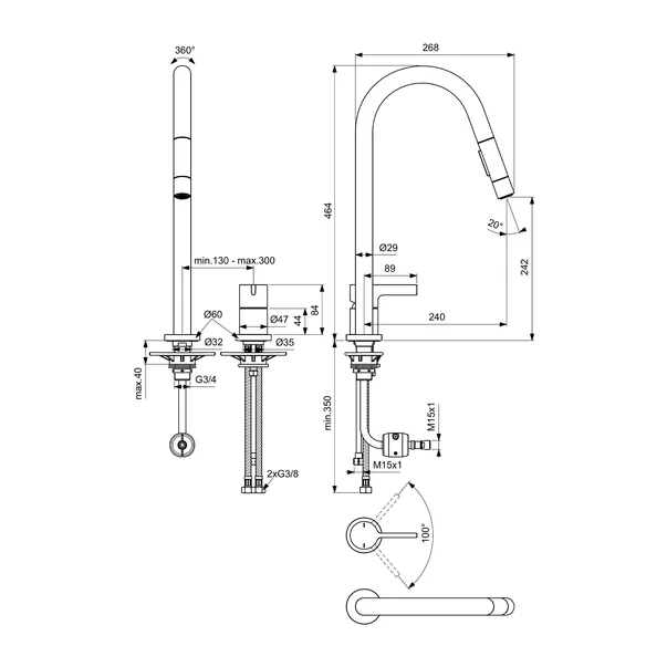 Baterie bucatarie cu dus extactibil Ideal Standard Gusto 242 argintiu Silver Storm 2 tipuri de jet picture - 3