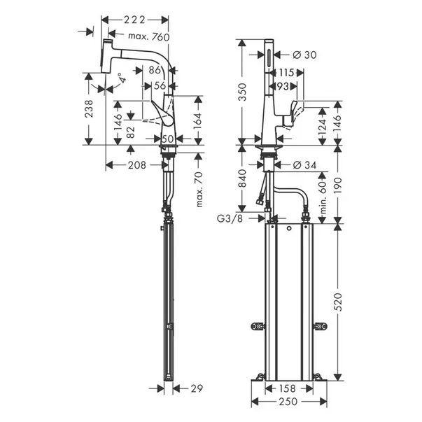 Baterie bucatarie cu dus extractibil crom periat Hansgrohe Metris M71 240 cu 2 jeturi 73817800 picture - 2