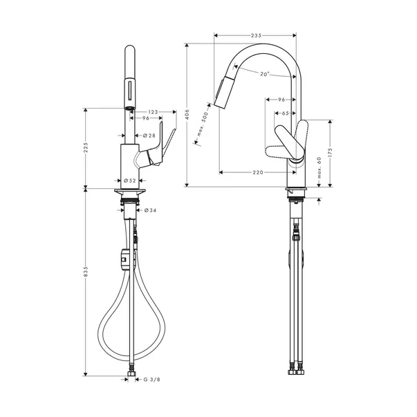 Baterie bucatarie cu dus extractibil Hansgrohe Focus M41 240 negru mat picture - 2