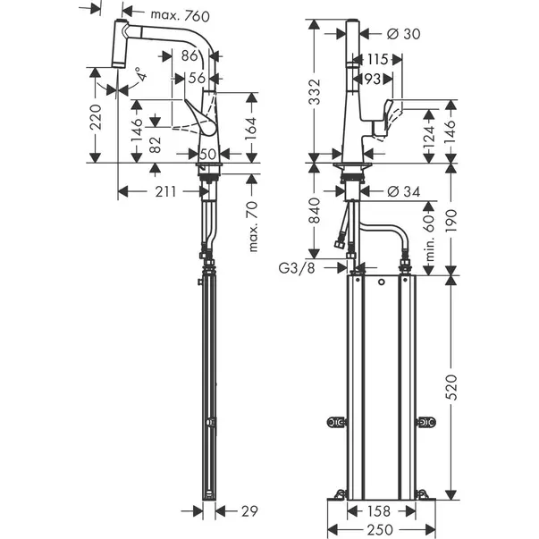 Baterie bucatarie cu dus extractibil Hansgrohe Metris M71 220 Eco cu 2 jeturi 73823000 picture - 2
