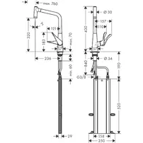 Baterie bucatarie cu dus extractibil Hansgrohe Metris M71 320 cu 2 jeturi 73801000 picture - 2