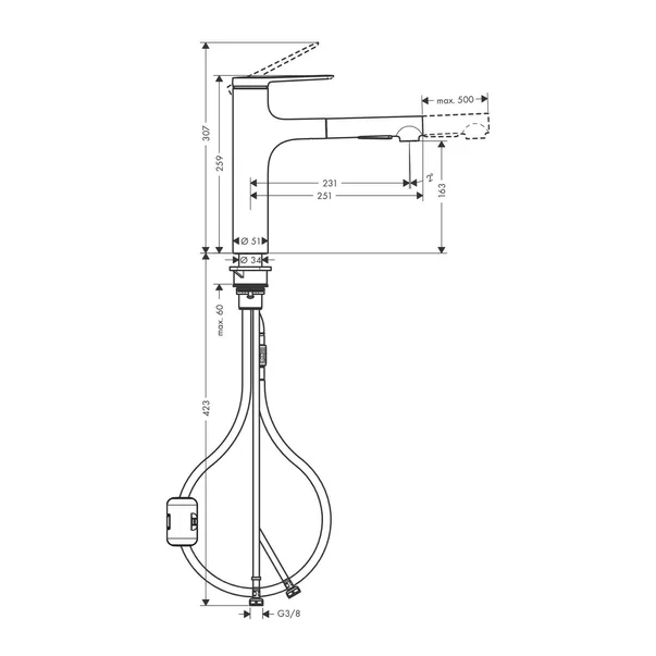 Baterie bucatarie cu dus extractibil Hansgrohe Zesis M33 160 negru mat 2 tipuri de jet picture - 2