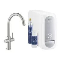 Baterie bucatarie Grohe Blue Home crom periat Supersteel pipa tip C si Starter Kit