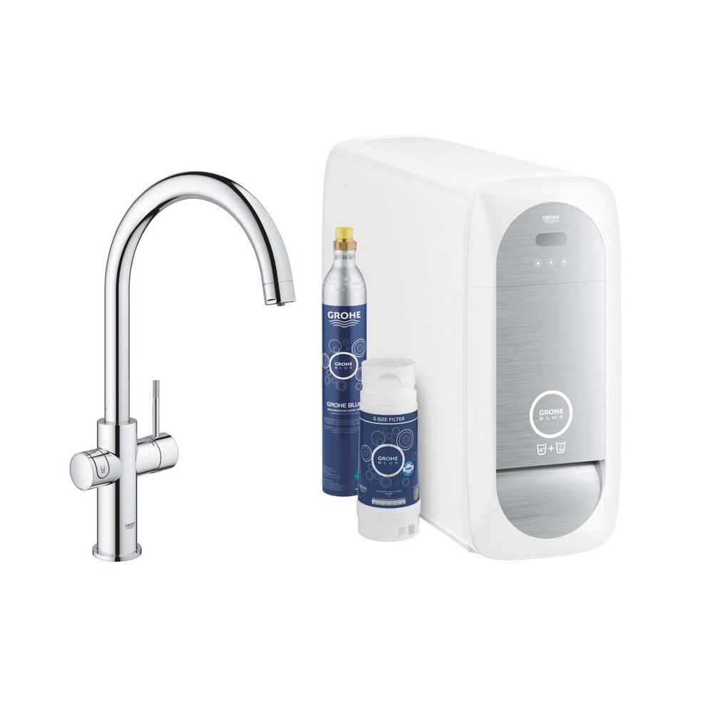 Baterie bucatarie Grohe Blue Home crom pipa tip C si Starter Kit Baterie