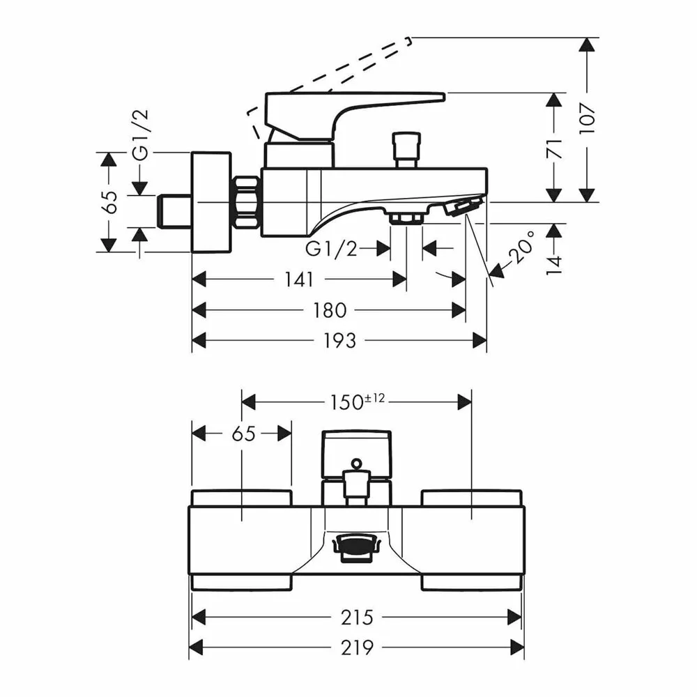 Baterie cada - dus Hansgrohe Metropol alb mat 18 cm 32540700