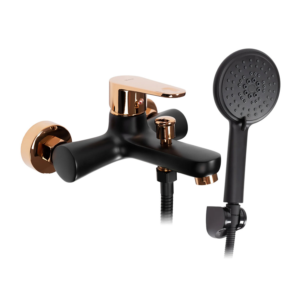 Baterie cada – dus Rea Mild negru – Rose Gold cu set de dus Baie