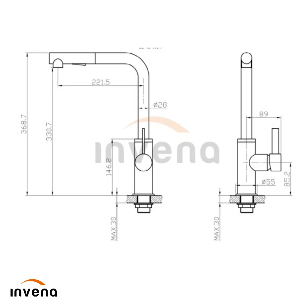 Baterie bucatarie cu dus extractibil Invena Preto negru mat BZ-48-W04-L |  Neakaisa.ro