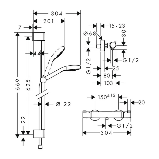 Baterie dus termostatata Hansgrohe Croma Select S crom cu set de dus picture - 2