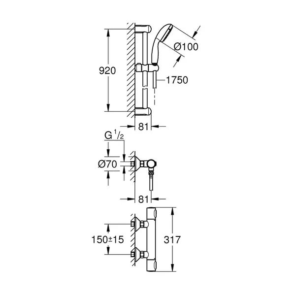 Baterie dus Grohe Precision Flow termostatata crom lucios cu set de dus picture - 4