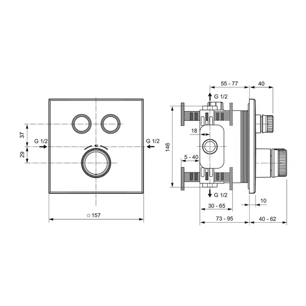 Baterie dus incastrata Ideal Standard Ceratherm Navigo patrata fara corp ingropat crom lucios picture - 11