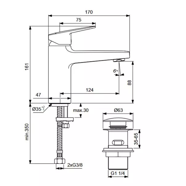 Baterie lavoar cu monocomanda si ventil Click-Clack Ideal Standard Ceraplan picture - 3
