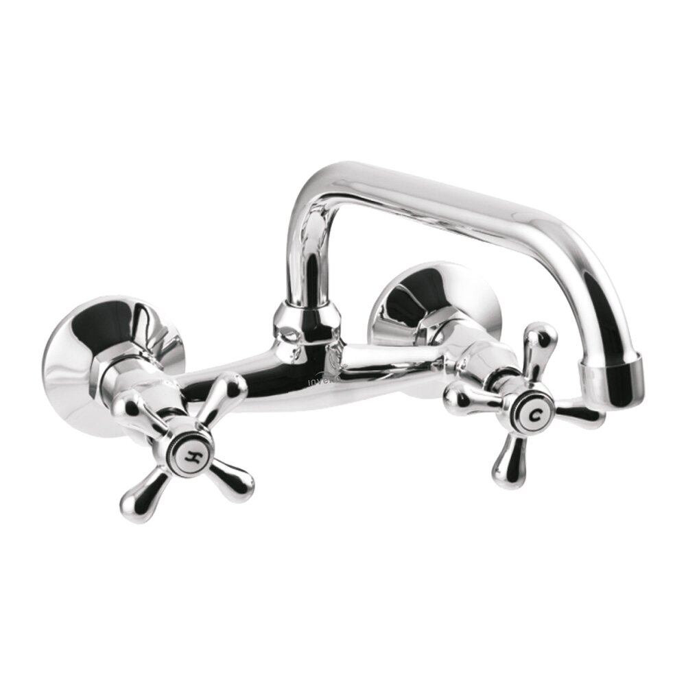 Baterie lavoar dubla comanda Invena Roma crom lucios pipa 20 cm