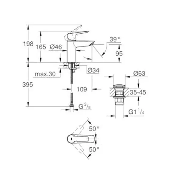 Baterie lavoar Grohe Start S monocomanda negru mat picture - 4