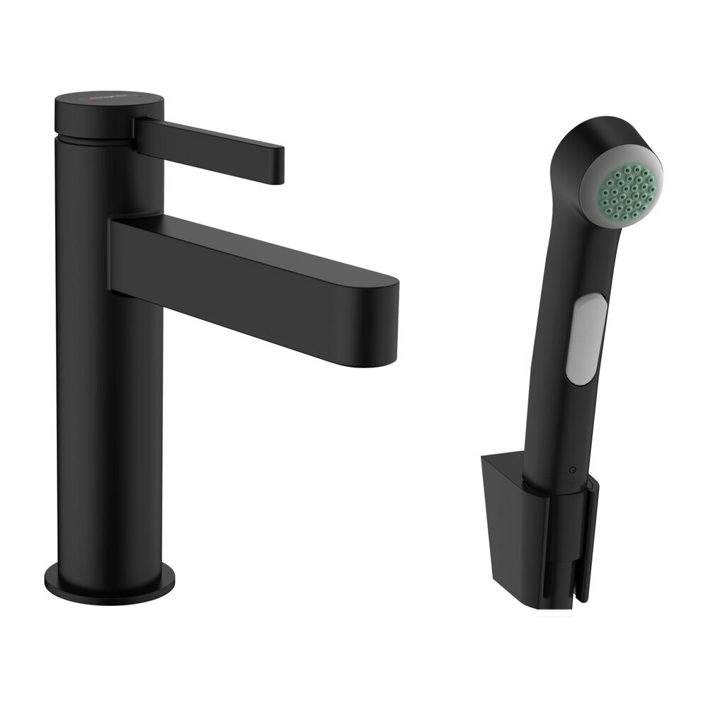 Baterie lavoar Hansgrohe Finoris 110 cu dus igienic negru mat 110