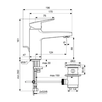 Baterie lavoar Ideal Standard Ceraplan H90 negru mat cu ventil Pop-Up metalic picture - 3