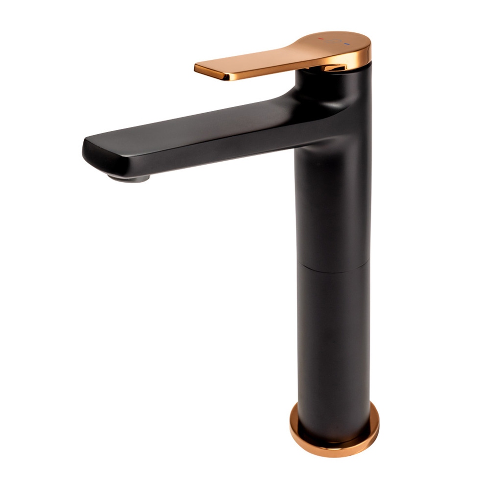 Baterie lavoar inalta FDesign Seppia monocomanda negru – rose gold Baie