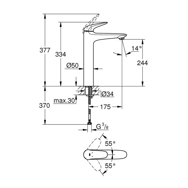 Baterie lavoar inalta Grohe Eurostyle marimea XL alb - crom picture - 2