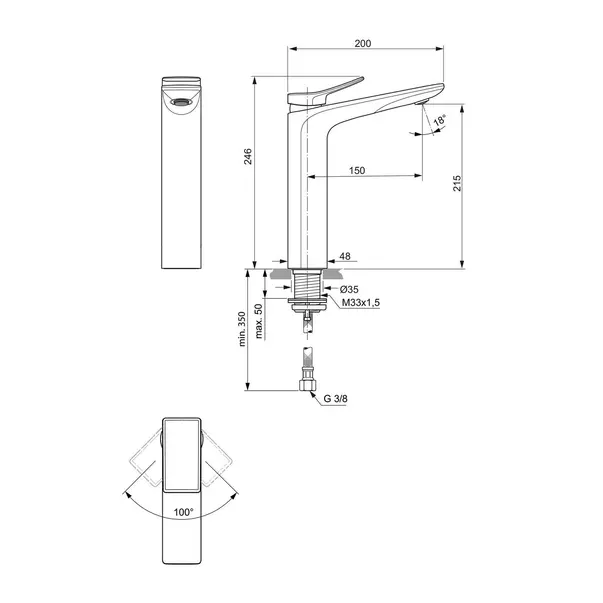 Baterie lavoar inalta Ideal Standard Atelier Conca gri Magnetic Grey picture - 9