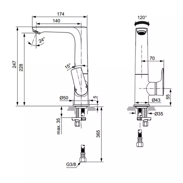 Baterie lavoar inalta Ideal Standard Connect Air crom lucios cu pipa rotativa picture - 5