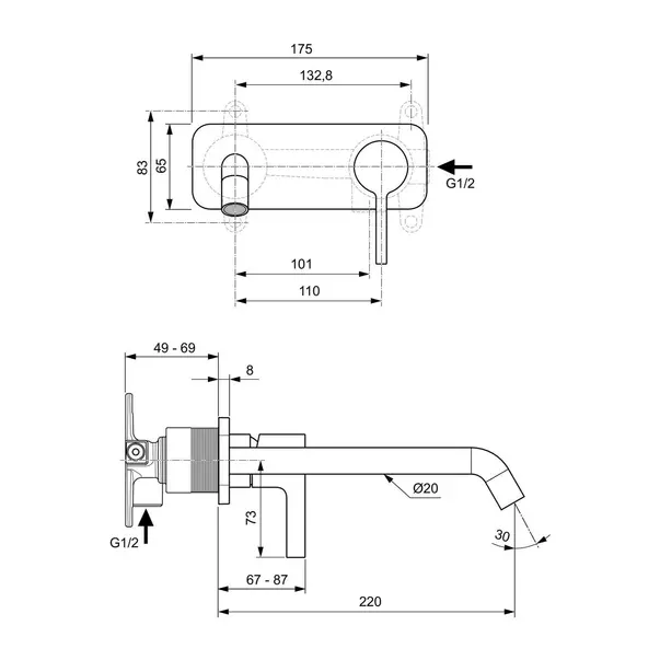 Baterie lavoar incastrata Ideal Standard Atelier Joy gri Magnetic Grey pipa 22 cm picture - 8