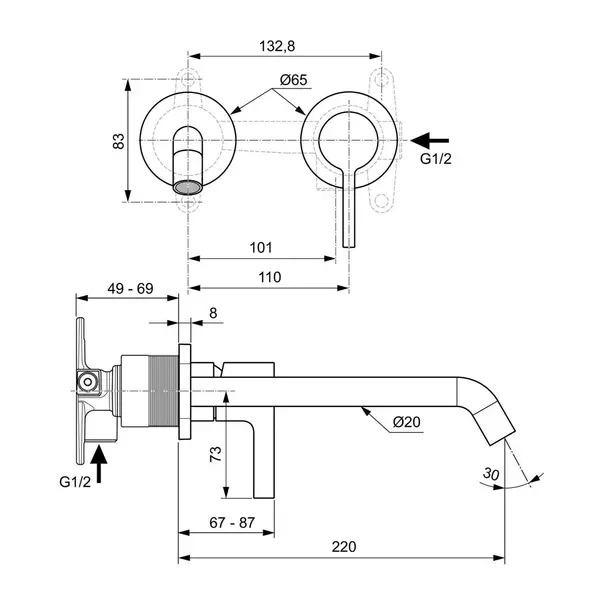 Baterie lavoar incastrata Ideal Standard Atelier Joy pipa 22.5 cm gri Magnetic Grey picture - 12