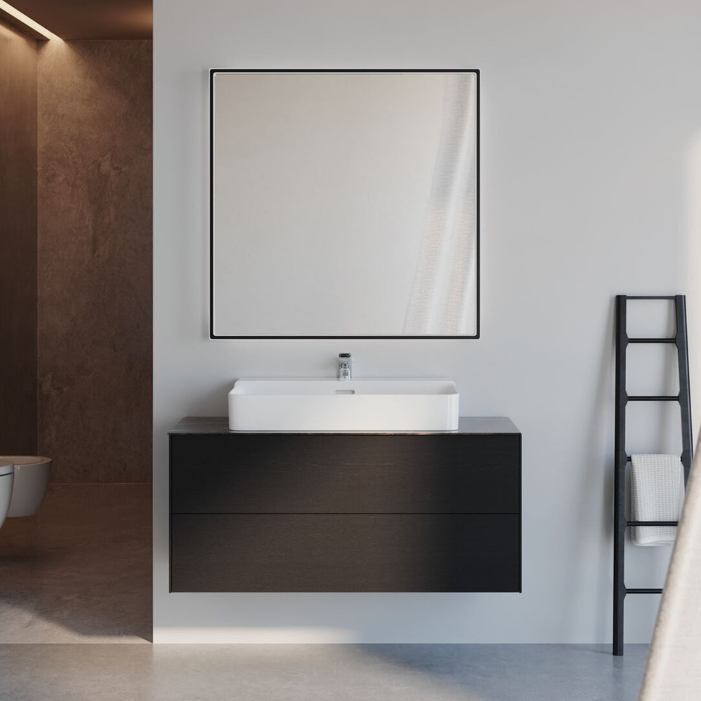 Blat ceramic pentru lavoar Ideal Standard Atelier Conca 120 cm finisaj negru marmura