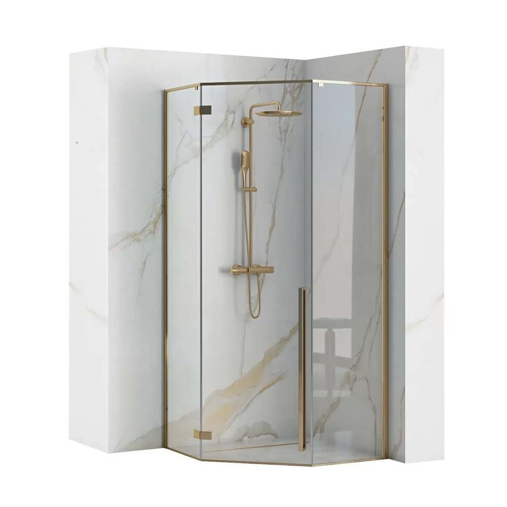 Cabina de dus pentagonala Rea Diamond 90×90 auriu neakaisa.ro