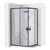 Cabina dus cu cadita semirotunda Rea Look cu doua usi culisante 80x100 negru mat stanga