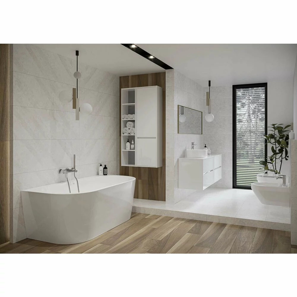 Cada freestanding Cersanit Crea 170x83 cm alb lipita de perete