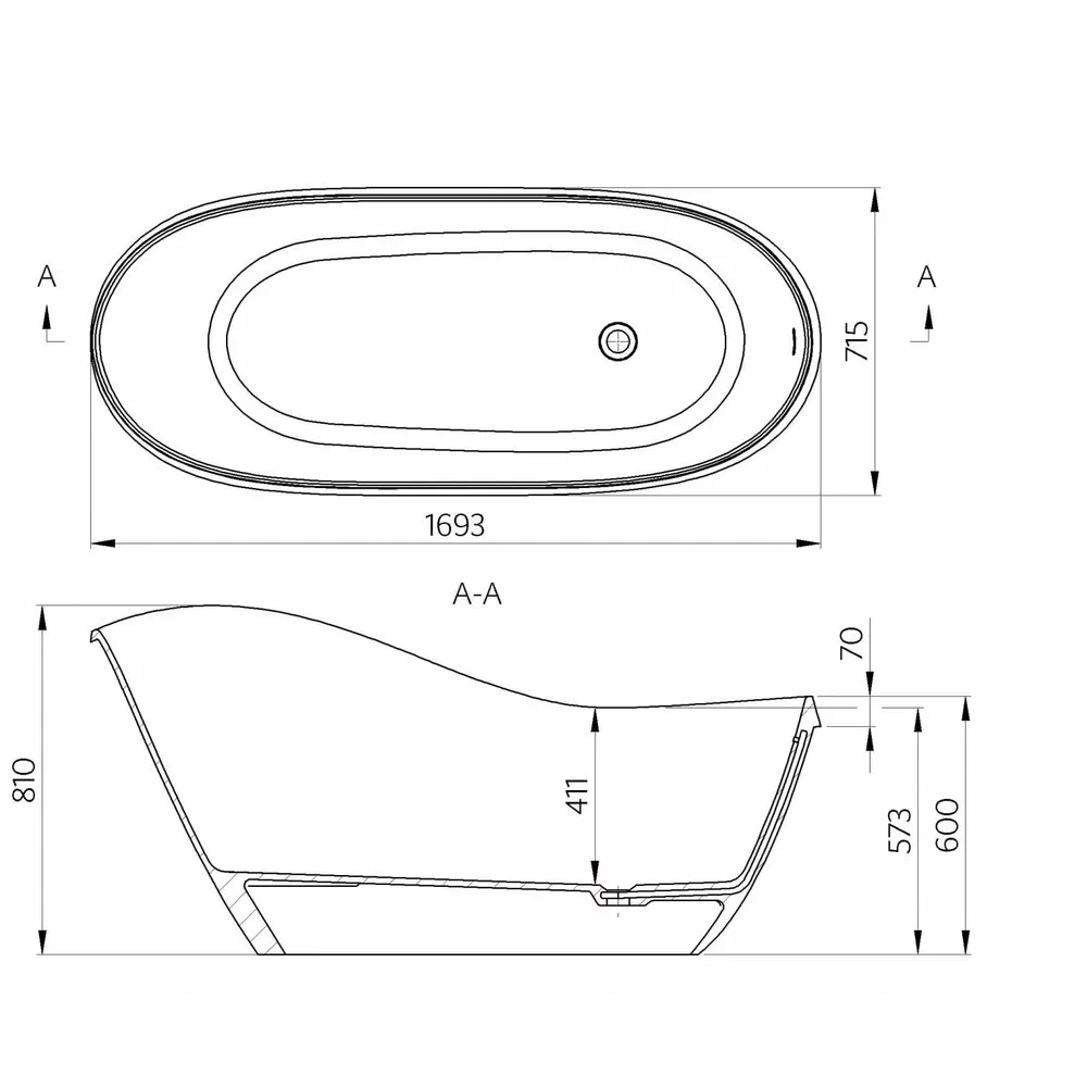 Cada freestanding din compozit Marmite Oyster 169,3x71,5 cm