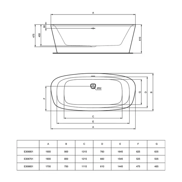 Cada freestanding Ideal Standard Atelier Dea 170x75 cm alb - negru mat picture - 8